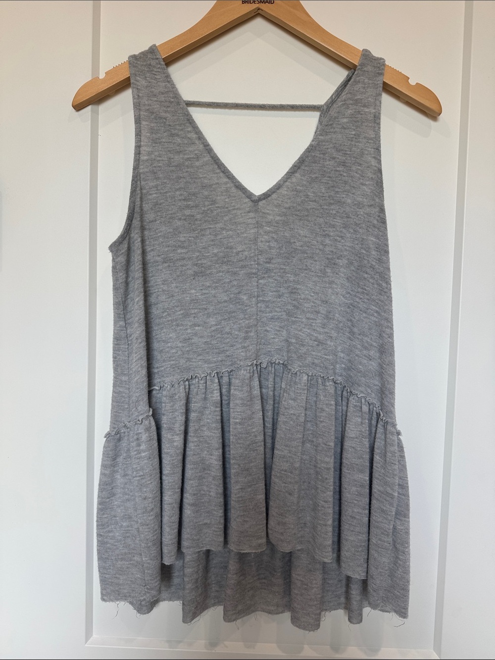 Soprano Light Gray V-Neck Ruffle Hem Tank Top